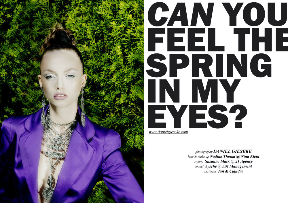 1/8 Editorial for fashion magazine. Fashion from Anja Gockel. Hair and make up by Nadine Thoma and fashion styling by Susanne Marx